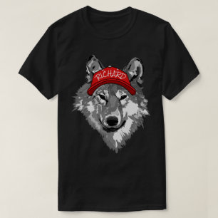 Camiseta Boné de Beisebol Vermelho Preto e Branco Lobo Nome