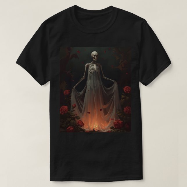 Camiseta Bone girl wearing a wedding dress in a forest  (Frente do Design)