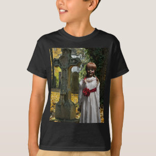 Camiseta Boneca Assustadora de Halloween.