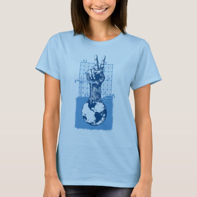 Camiseta Boneca azul das senhoras da paz da construção (Frente)