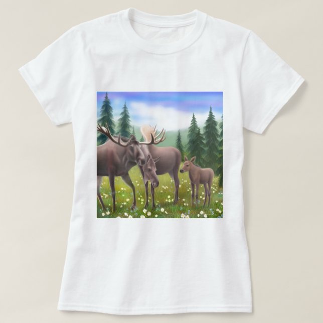 Camiseta Boneca das senhoras da família dos alces (Frente do Design)
