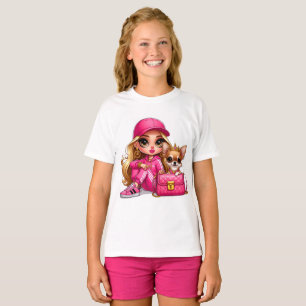 Camiseta Boneca de Moda Rosa e Cobertor de Fleece de Cachor