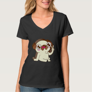Camiseta Boneca Estética Fofa Relaxada Paz Multcamada Pug