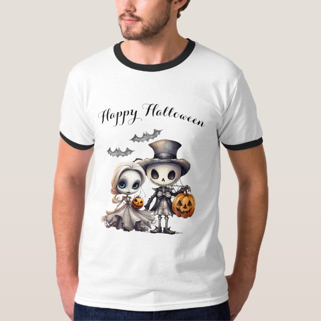 Camiseta Boneca Fantasma Spooky e Halloween Skeleton (Frente)