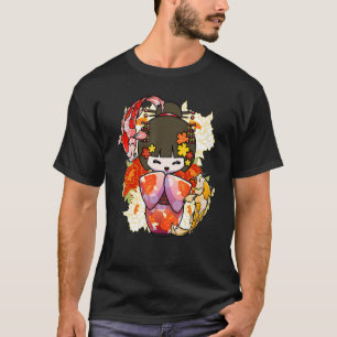 Camiseta Boneca Kokeshi Peixe Koi Estética Japonesa