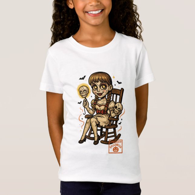 Camiseta Boneca Pin-Up Assombrada - Halloween Cute Assustad (Frente)