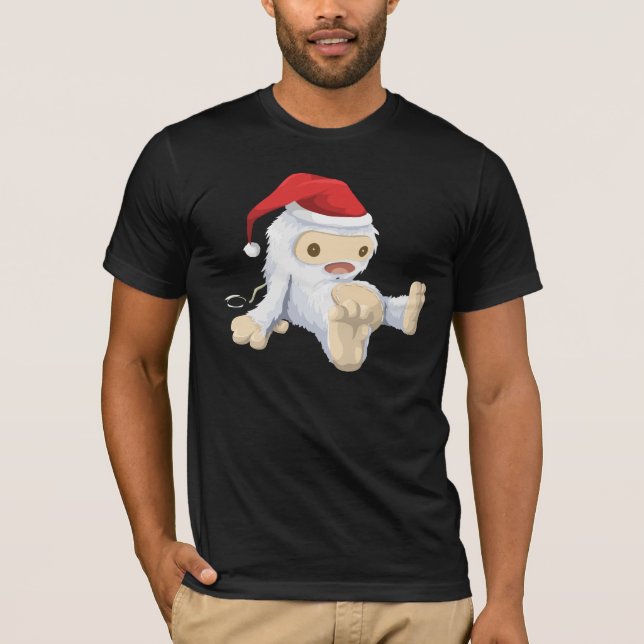 Camiseta Boneca Sasquatch de Natal com chapéu de Papai Noel (Frente)