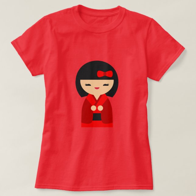 Camiseta Bonecas japonesas Red Kokeshi (Frente do Design)