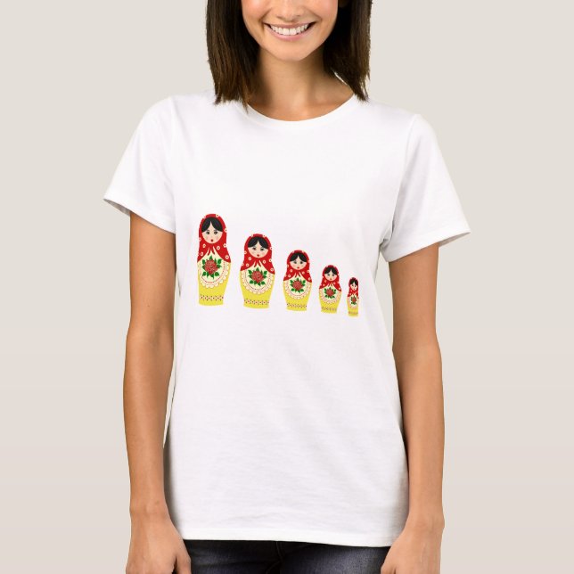 Camiseta Bonecas vermelhas do assentamento do matryoshka do (Frente)