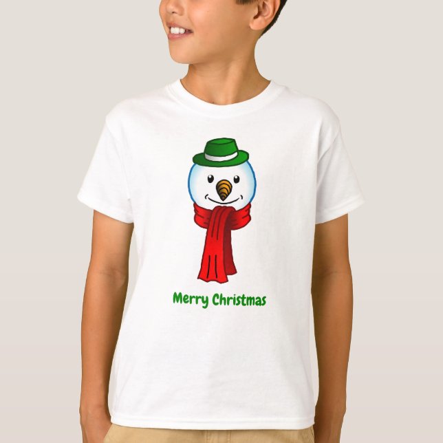 Camiseta Boneco de Neve Alegre com seu Cachecol Vermelho (Frente)