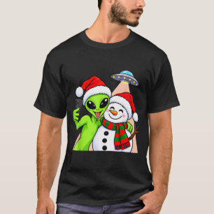 Camiseta Boneco de neve alienígena selfie engraçado ufo nat