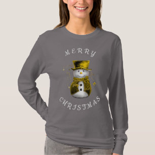 Camiseta Boneco de Neve Caprichoso em Feliz Natal Dourado