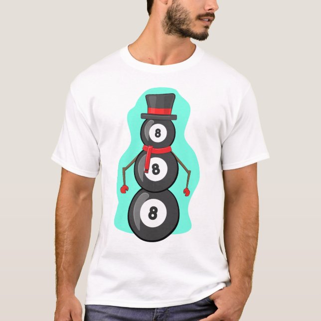 Camiseta Boneco de Neve de Bilhar de Natal Engraçado (Frente)