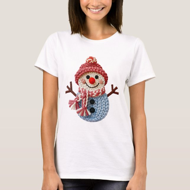 Camiseta Boneco de Neve de Crochê com Fio de Natal Falso (Frente)