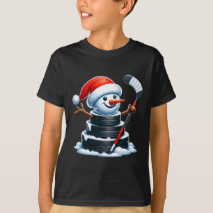 Camiseta Boneco de Neve de Disco de Hóquei no Gelo de Desen