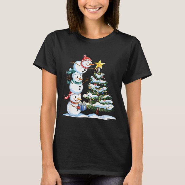 Camiseta Boneco de Neve de Natal Árvore de Natal Boneco de  (Frente)