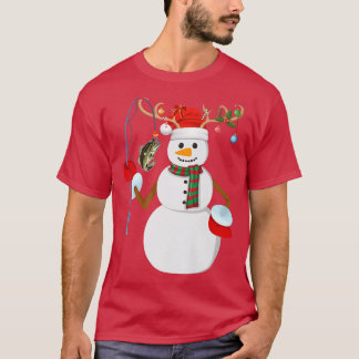 Camiseta Boneco de Neve de Pesca Luzes de Natal Pescador de