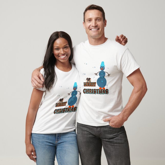 Camiseta Boneco de neve do Natal Azul (Unissex)
