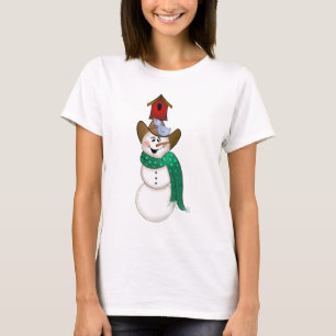 Camiseta Boneco de neve do vaqueiro com Birdhouse
