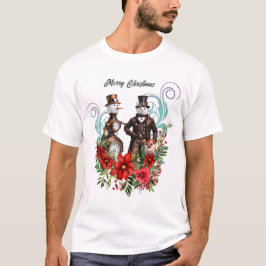 Camiseta boneco de neve e moça-de-neve