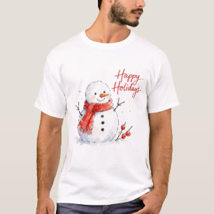 Camiseta Boneco de Neve em Aquarela com Cachecol Vermelho