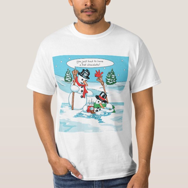 Camiseta Boneco de neve engraçado com desenhos animados do (Frente)