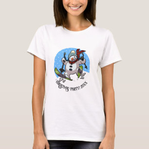 Camiseta Boneco de Neve Engraçado de Esqui Festa de Natal A