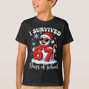 Camiseta Boneco de Neve Engraçado Eu Sobrevivi 67 Dias de F