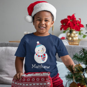 Camiseta Boneco de Neve Feliz Azul Personalizado Nome Menin