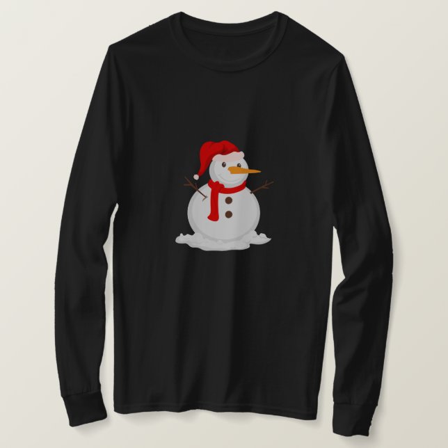 Camiseta Boneco de Neve Feliz com um Chapéu de Papai Noel (Frente do Design)