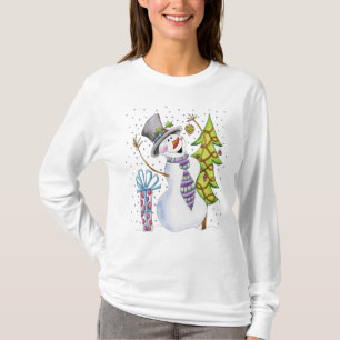 Camiseta Boneco de neve feliz Sleve longo T - ligação em