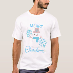 Camiseta Boneco de Neve Flocos de Neve Rosa Azul
