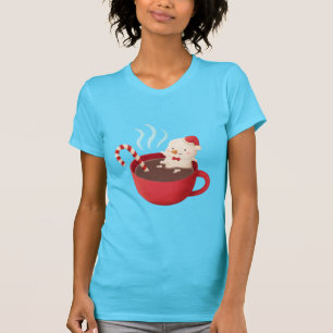 Camiseta Boneco de Neve Fofo em Xícara de Cacau Quente Verm