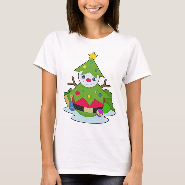 Camiseta Boneco de neve Natal árvore de Natal (Frente)