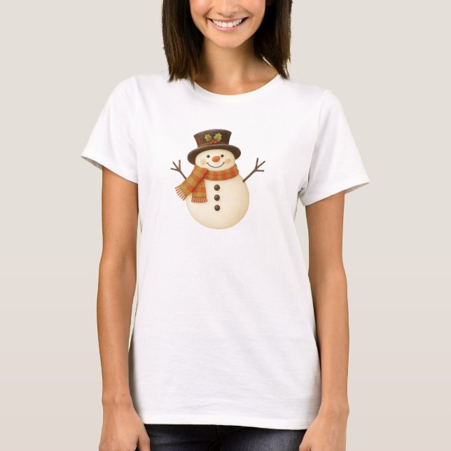 Camiseta Boneco de neve rústico vintage fofo (Frente)