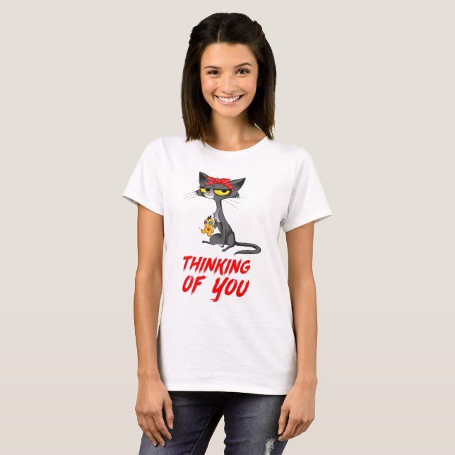 Camiseta Boneco Voodoo de Gato Pensando em Você (Frente Completa)