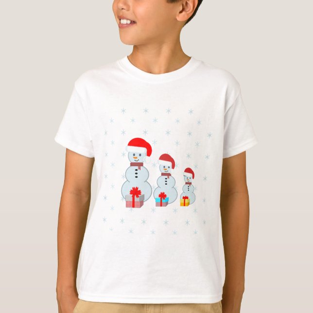 Camiseta Bonecos de neve e flocos de neve de Natal (Frente)