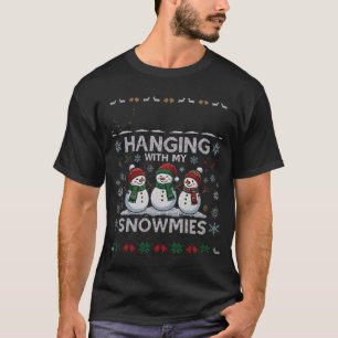 Camiseta Bonecos de Neve Pendurados Natal Árvores Floco de