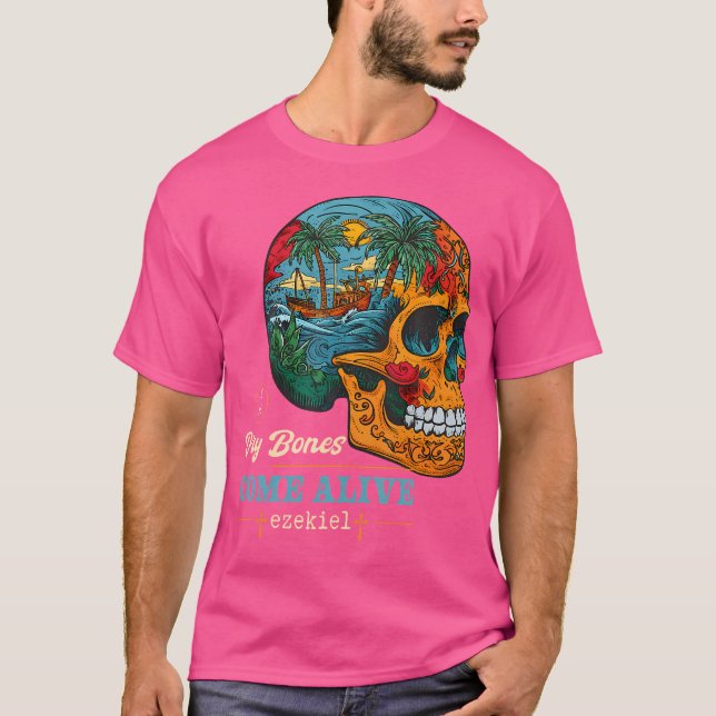 Camiseta Bones secos vêm arte viva natureza floral Jesus (Frente)