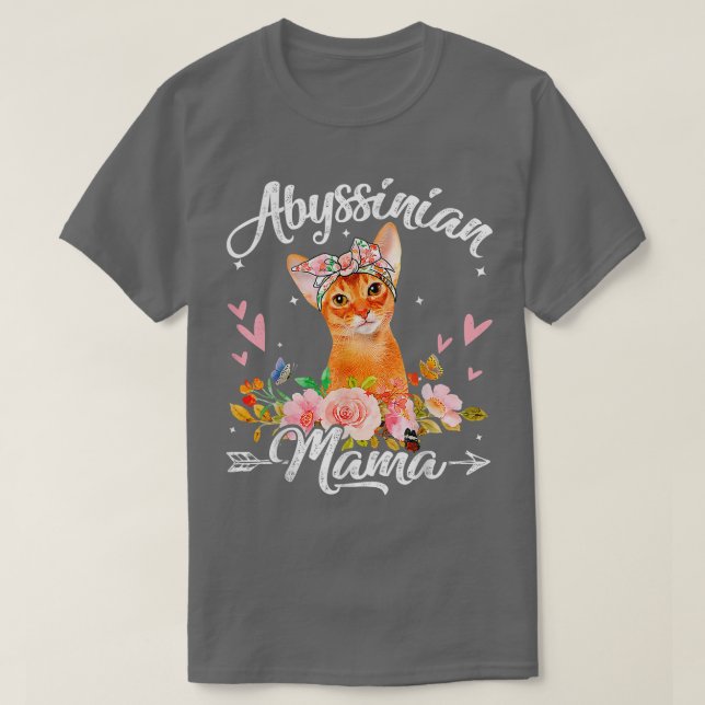 Camiseta Bonita Abissínia Mãe Gata Dia de as mães Flores Mã (Frente do Design)