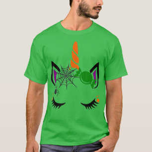 Camiseta Bonita Abóbora Unicorn Rosto Fácil Halloween