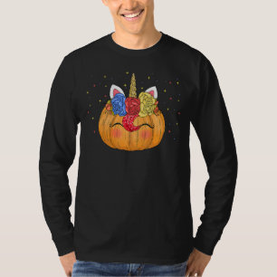 Camiseta Bonita Abóbora Unicorn Rosto Fácil Halloween G