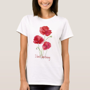 Camiseta Bonita, adoro Jardinagem, papagaios vermelhos