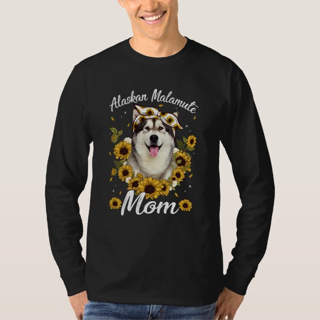 Camiseta Bonita Alaskan Malamute Mãe Cachorro De Girassol M (Frente)