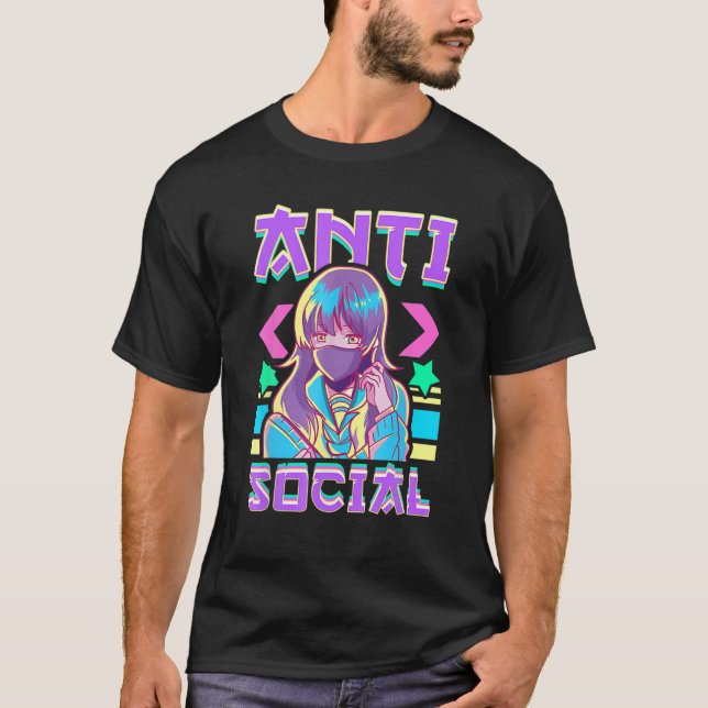 Camiseta Bonita Anti-Socials Vaporwave Animy Japonês E (Frente)