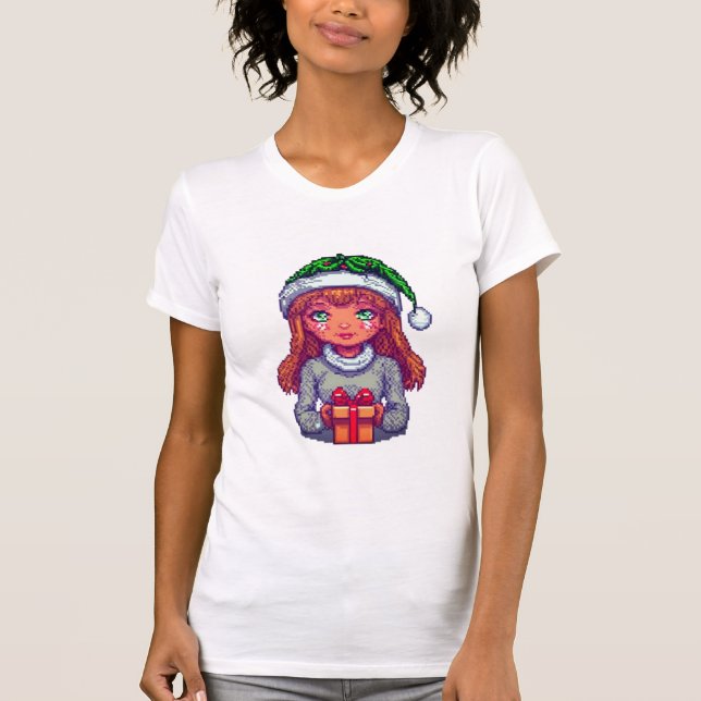 Camiseta Bonita arte de píxeis de Natal (Frente)