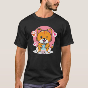 Camiseta Bonita Boba Cat Bubble Tea Anime Kawaii Neko