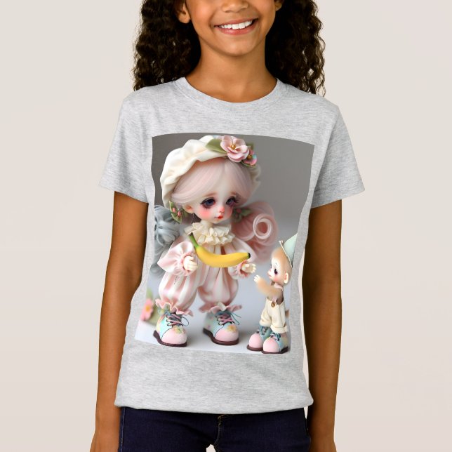 Camiseta Bonita boneca com macaco e banana (Frente)