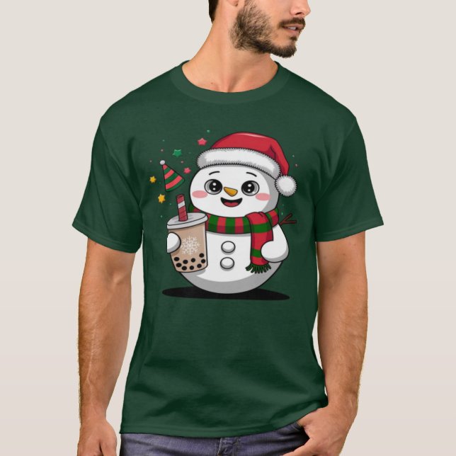 Camiseta Bonita bonitinha de Natal com Boba Tea - Adorável (Frente)