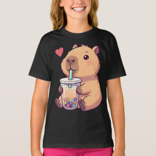 Camiseta Bonita Capybara Boba Tea Bubble para Rapariga
